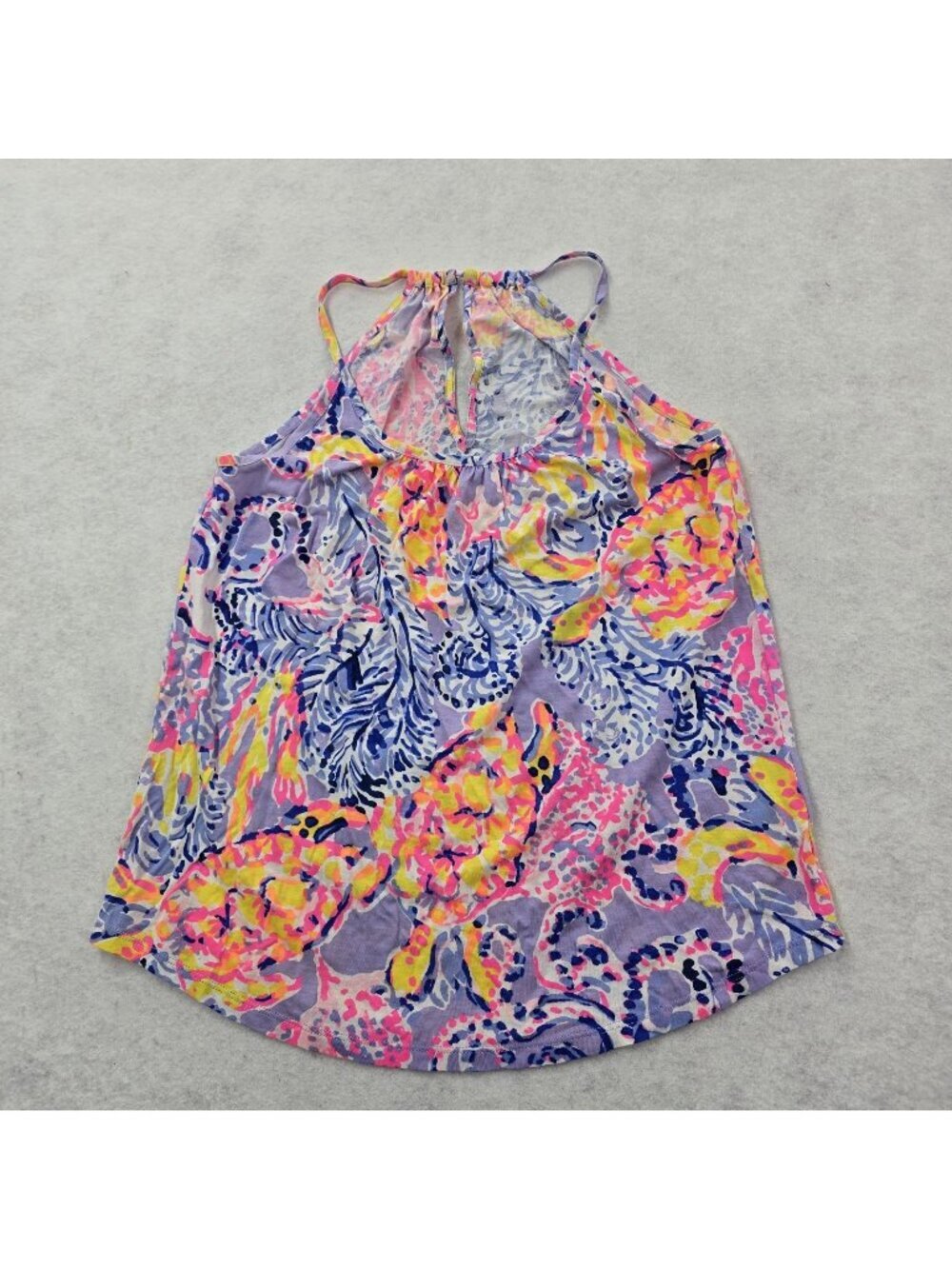 Lilly Pulitzer Lacy Tank Top Lima Peru Sz XS Keyhole Back Halter Colorful 26782